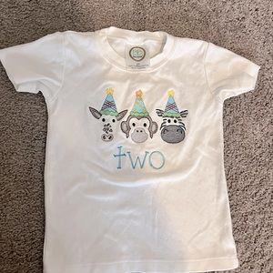 Etsy embroidered party animal birthday shirt for a 2 year old. Size 2T